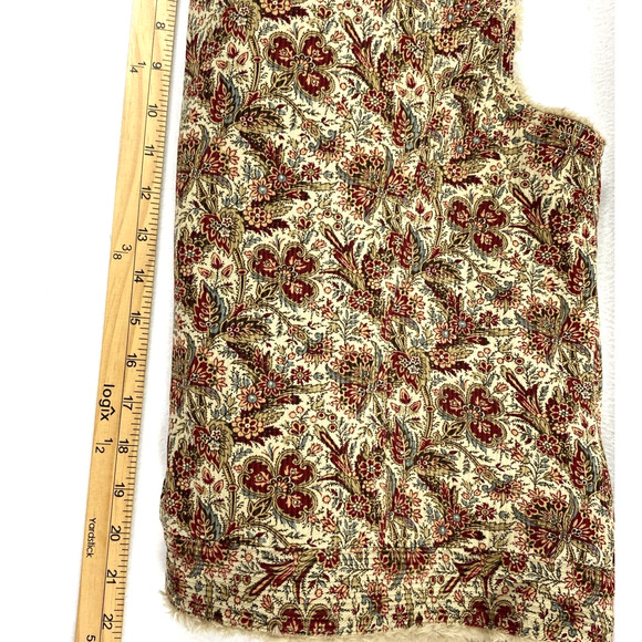 Cambridge Dry Goods Corduroy Vest Womens Large Tan Red Floral Faux Fur Button Up - Picture 9 of 10